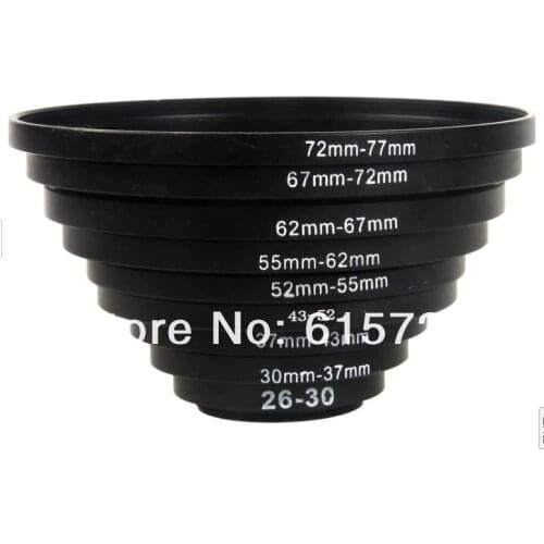 49-52mm 52-55mm 55-58mm 58-62mm 62-67mm 67-72mm 72-77mm 77-82mm Metal Step Up Rings Lens Adapter Filter Set