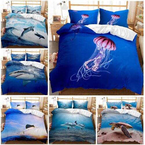 Ocean Print Bedding Set 2/3pcs Home Living Decorative Duvet Cover Set With Pillowcase Bed Bedclothes Microfiber Full Size