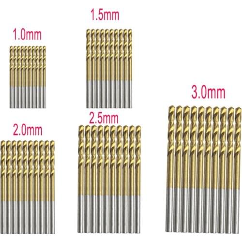 50Pcs HSS Titanium Coated Drill Bits High Speed Steel Drill Bit Set High Quality Power Drilling Tools for Wood 1/1.5/2/2.5/3mm
