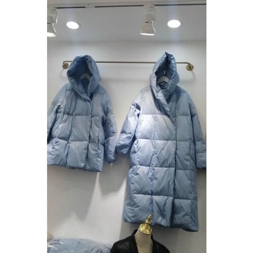 New winter clothes loose long and short 90% white duck down jacket warm and fashionable hooded solid color womens jacket