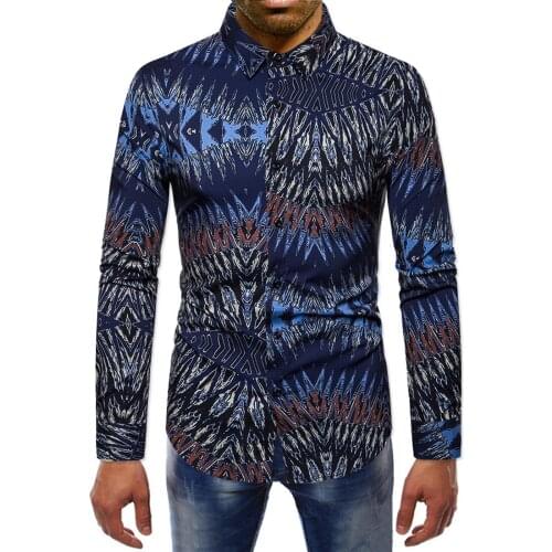 Autumn European and American trend mens mens long-sleeved shirt digital printing shirt