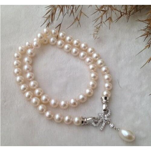 Natural 8-9mm freshwater pearl necklace pendant pearl necklace 18INCH