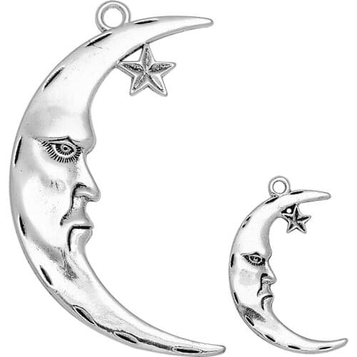 Antique Silver Plated Moon Face Charms Mix Star Pendants For DIY Necklace Jewelry Making Finding Supplies Wholesale Materials