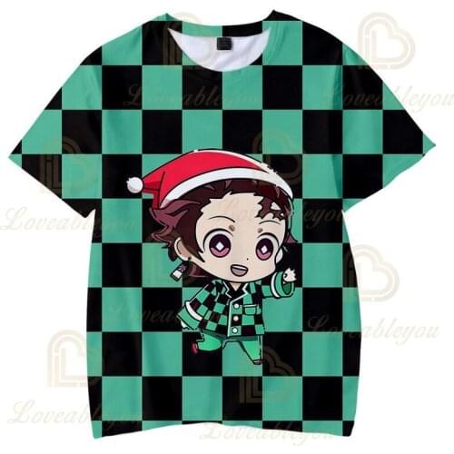 Hot Anime Kamado Tanjirou Christmas 3D Printing Anime Cosplay Summer Casual Trend Short Suit T-shirt Support Dropshipping