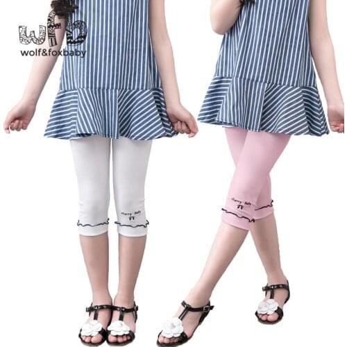 Retail 3-10 years summer childrens pants pure cotton earrings embroidered cherry girl pants