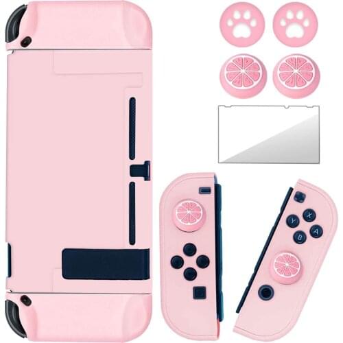 Pink Dockable Switch Protective Case Cover For Nintendo Switch JoyCon Controllers With Glass Screen Protector Joystick Cap