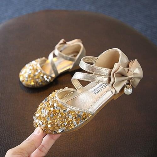 2021 Summer Sandals for Girls Baby Kids Soft Sole Crib BowtieGlitter Shoes Breathable Ankle Strap Slippers Sandals