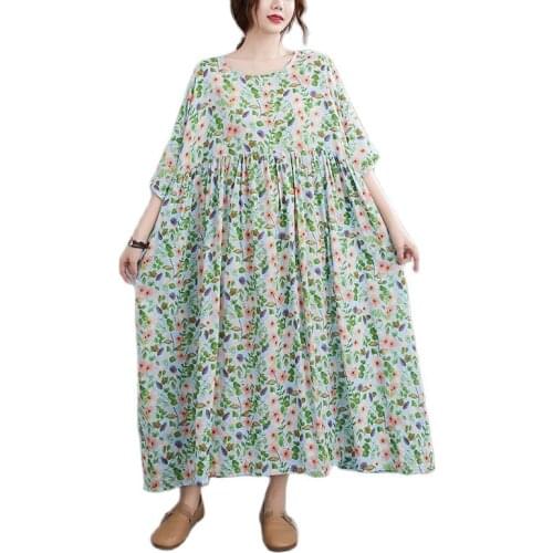 ARCSINX Green Floral Womens Dresses Oversize 7XL 8XL Casual Mori Girl Sundresses Woman Beach Prairie Chic Womens Dress 4XL 5XL