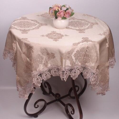 CURCYA Europe Style Wedding Table Covers for Round Square Rectangular Tables / 3D Embroidery Light Blue Brown Table Cloth