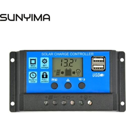 SUNYIMA Solar Charge Controller 12V 24V 50A 40A 30A 20A Automatic Solar Panel Controller Universal USB 5V Charging LCD Display