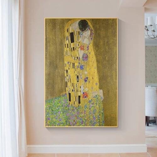 SP102 Silk Cloth Wall Poster Gustav Klimt The Kiss Giclee Art Home Decoration Gift