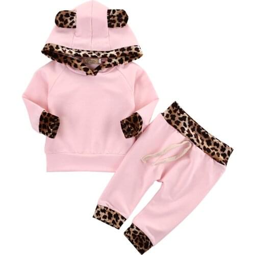 Newborn Toddler Baby Girls Animal Print Long Sleeve Hoodie Modal Fabric shirt Pants Outfit Clothes Set