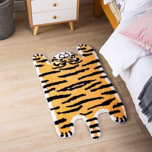 Bathroom Cartoon Tiger Shape Absorbent Non-slip Mats Living Room Flocking Rugs Bedroom Bedside Anime Rug Room Decor 50*90cm