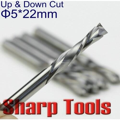 Up and Down CUT 5x22MM Two Flutes Spiral Router Bit Tungsten Carbide Milling Cutter Tools 5Pcs/set CNC Cutter Mill Machine Tool