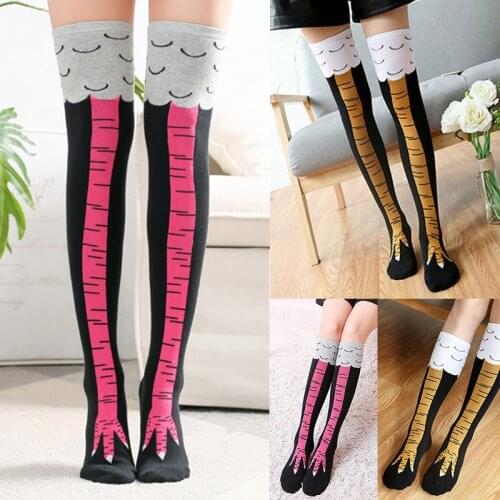Women Crazy Funny Chicken Leg Cluck Novelty Knee Thight High Sock Breathable Fitness Gift A66