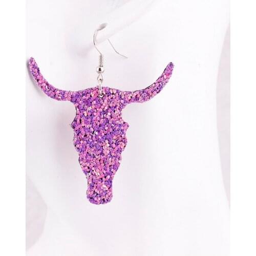 Ethnic Glitter Leather Tauren Dangle Earrings for Women Fashion Jewelry Cow Head Earrings Summer Animal Earrings 2020