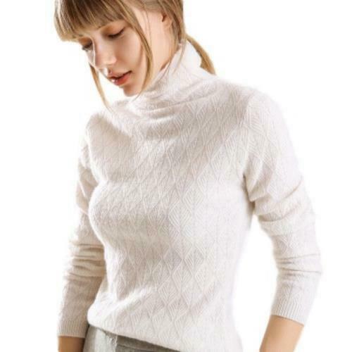 Womens Cashmere Knitted Turtleneck Sweater Slim Thick Warm Knitwear Pullover L