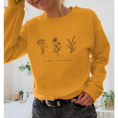 Sweatshirt No Rain No Flowers Vintage 80s Style Floral Print outfits Autumn Women Inspired Graphic Jumper Pullover Sweatshirt