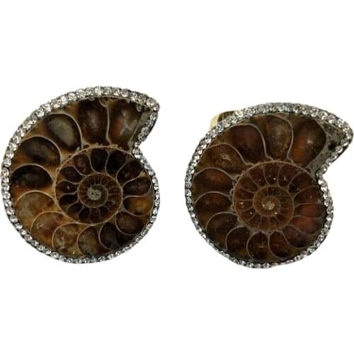 Natural Stone Caracol Ring for Women Vintage Ammonite Conch Shell Sea Snail gold-plating Jewelry Gifts rhinestone paved