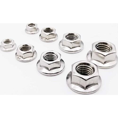 2/25pcs M3 M4 M5 M6 M8 M10 M12 Stainless Steel Metric Threaded Hexagon Hex Head Serrated Spinlock Flange Nut Locknut DIN6923