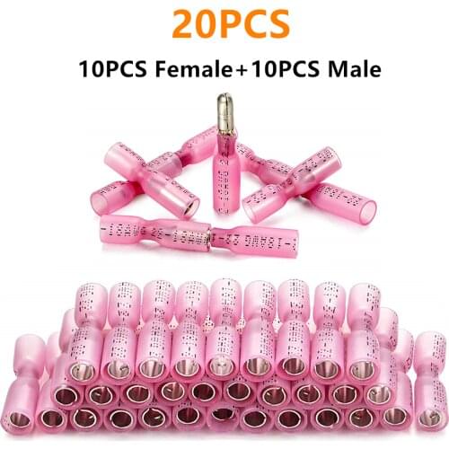 20PCS Waterproof Heat Shrink Bullet Terminals Female & Male Wire Connector Insulated Crimp Terminals AWG 22-18