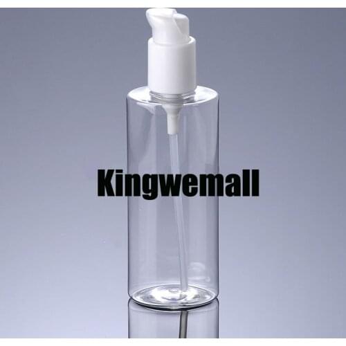 300pcs/lot 200ml Plastic Lotion Flat Shoulder Container Bottle with White Press Pump For Cosmetic Packaging BTK30