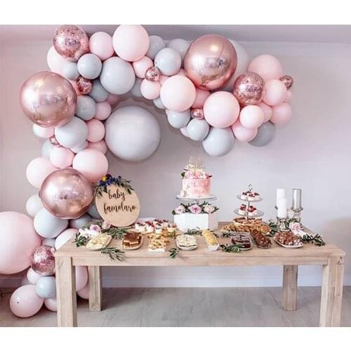 328pcs Macaron Balloon Arch Garland Kit Globos Double-Stuffed 5"-18" Pink Gray Rose Gold Confetti Balloons Party Decoration