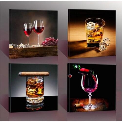 4 Panel diamond painting Red wine 5d picture rhinestones diamond embroidery mosaic kitchen wall stickers cross stitch kitZP-1330