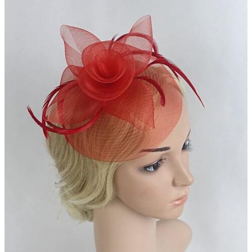 Flower Hair Accessories Net Yarn Feather Headdress Hat Women Bridal Headwear Wedding Accessories Party Hats 2205