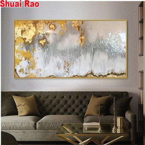 Big size Handmade diamond painting abstract painting Gold Gray White gorgeous abstract 5d diamond embroidery Painting home Decor