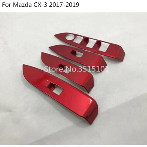 Car Door ABS Chrome Window Glass Panel Armrest Lift Switch Button Trim Frame 4pcs For Mazda CX-3 CX3 2017 2018 2019 2020