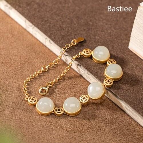Bastiee silver 925 jewelry Golden Plated Jade Bracelet For Women Jewelry Charms Hmong Luxury Bracelets bransoletki damskie