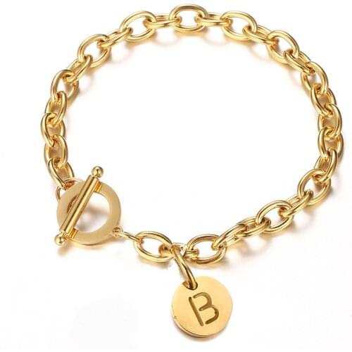 A-Z Initial Letter Bracelet For Women Girls Gold Color Stainless Steel Chain Alphabet Charm Bracelet New Fashion Jewelry A323
