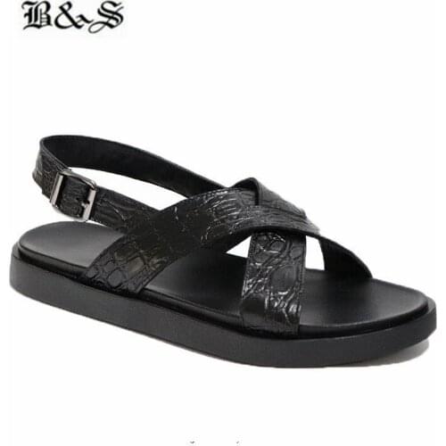 Black&Street 2020 Trendy thick bottom non-slip crocodile cowhide buckle open-toe casual Roman beach sandals