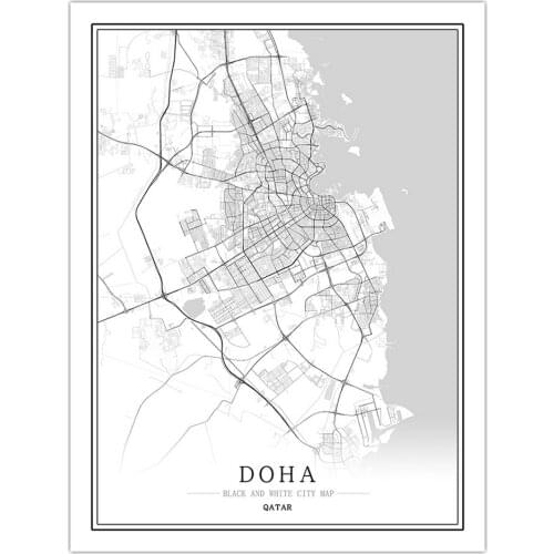 Qatar Black and White City Map Poster Nordic Living Room DOHA Wall Art Home Decor Canvas Painting Creative gift