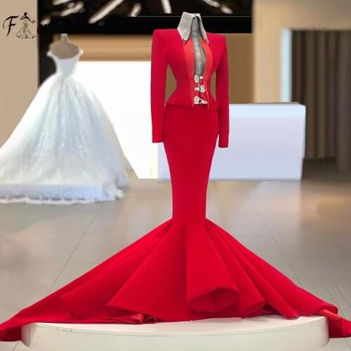 Two Pieces Set Jacket Blazer Evening Dresses Elegant Fashion Long Sleeve Mermaid Prom Dress African Woman Party Gowns Femme