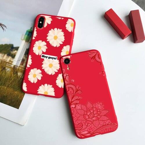 Cute cartoon daisy flower Phone Case Red Candy Color for iPhone 6 7 8 11 12 s mini pro X XS XR MAX Plus