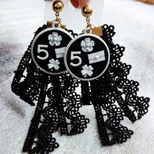 Mimiyagu black lace drop earring jewelry gold for women korean design tassel style Earrings