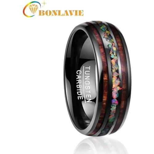 Mens Womens Ring Tungsten Carbide Ring Opal Hawaii Koa Wood Komaru Width 8mm Color Rainbow Tungsten Steel Ring AAA Quality