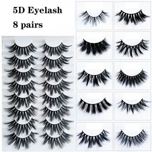 8Pairs Fiber 5D Eyelashes Natural False Eyelashes Thick Fake Lashes Soft Eyelashes Extension Makeup Tools Wholesale Eye Lashes