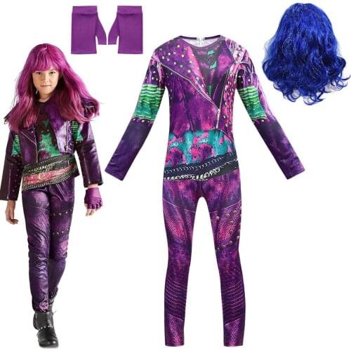 Descendant 3 Cosplay Costume Jumpsuits Multi-colored Wigs Halloween Party Costumes for Kids