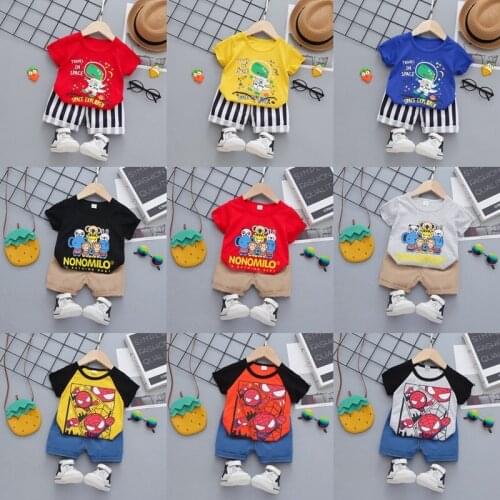 2021 New Baby Clothing Sets Summer Casual Kids Boys Girls T-shirt + Striped Shorts 2pcs Cartoon Printed Childrens Clothes Set