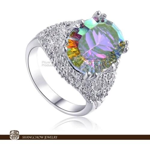 New! Stunning in Fashion Jewelry Mystic Rainbow Crystal 925 Sterling Silver Ring for women BALL GOWN brightest star Gift R0293