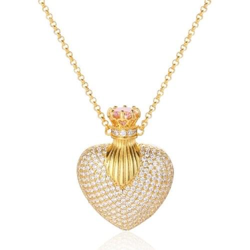 New 3A Cubic Zircon Heart Shape Perfume Bottle Pendant Necklace Fashion WomenS Hip Hop Jewelry For Men Party Gift