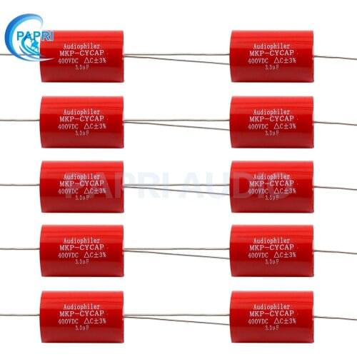PAPRI Axial MKP 3.3UF 400VDC Capacitor Polypropylene NON-Polarized For Hifi Audio Tube Guitar AMPS Speaker Coupling Lot/10PCS