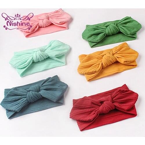 18*9 CM Toddler Fashion Soft Elastic Nylon Hairband Solid Color Striped Bunny Ears Infant Headband Newborn Headwear Photo Props