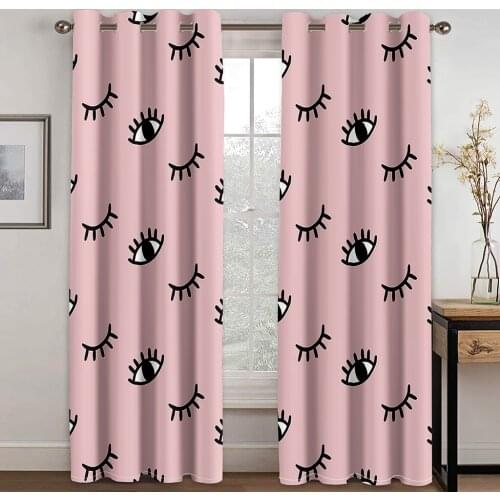 Pink Eye Pattern Print Perforated Blackout Curtains for Living Room Bedroom Curtains Blackout 90% Machine Washable