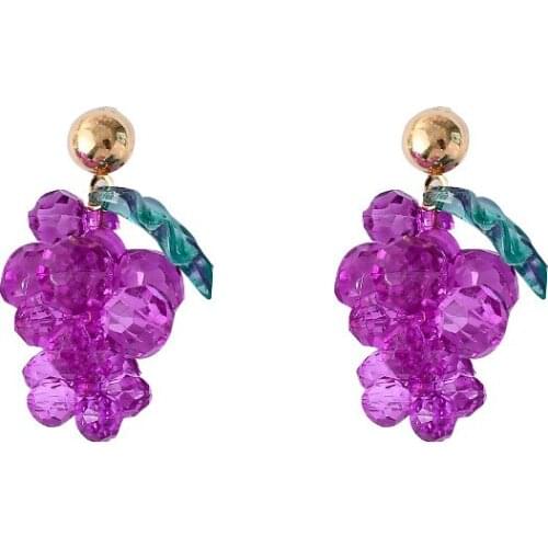 Lovely Purple Beads Grape Drop Earring For Women Girls Fruit Leaf Tassel Dangle Earrings Female Wedding Party Jewelry Gift Charm