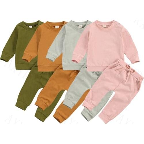 0-24M Toddler Kids Baby Boys Girls Clothes Spring Autumn Newborn Candy Color Sweatshirts Tops+Pants Cotton Casual Tracksuits