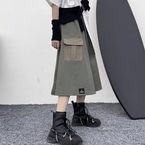 Vintage Cargo Skirts for Korean Fashion Women Punk Clothing Teenage Plus Size Long Skirt Harajuku Streetwear Female Gothic Style